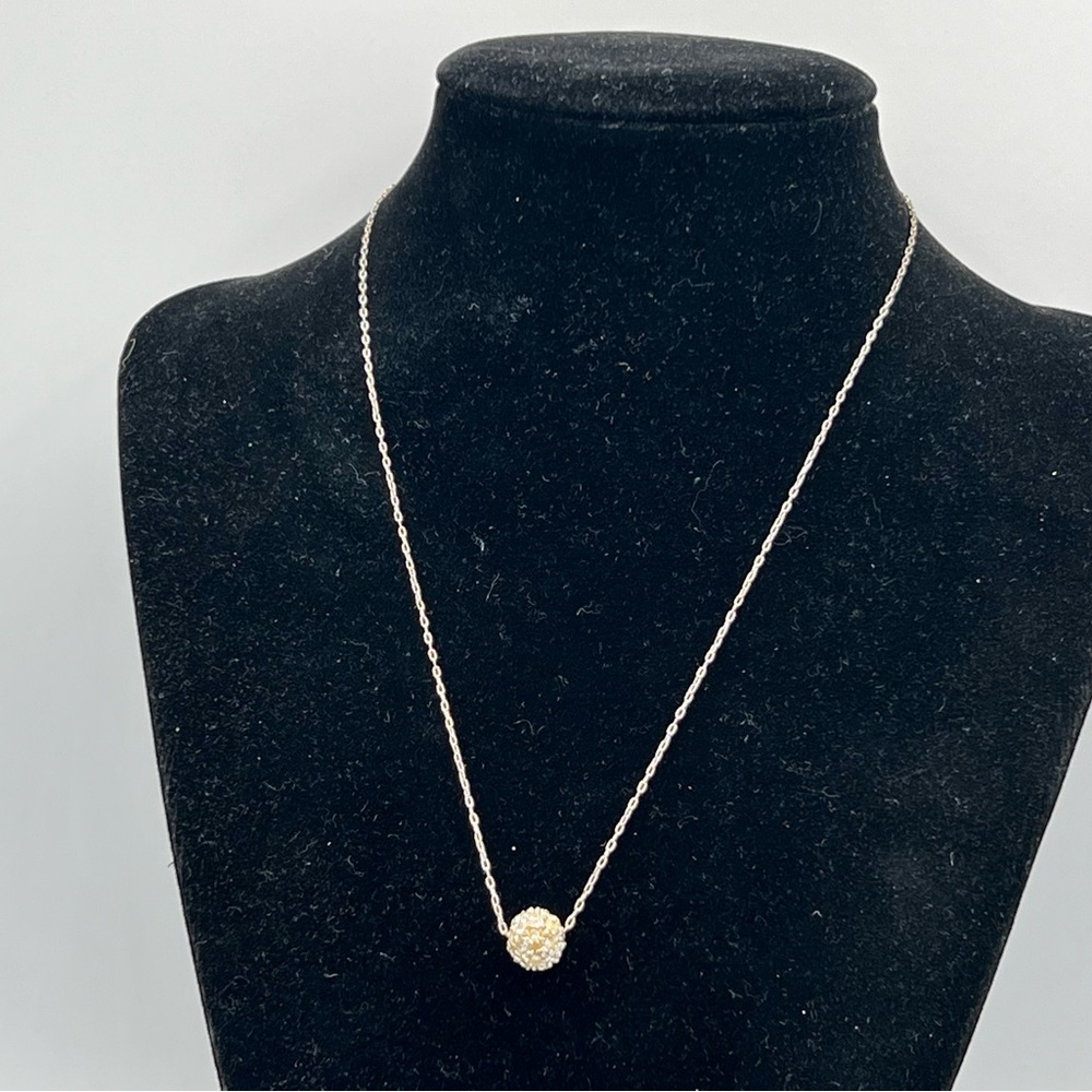 Vintage AVON minimalist silver chain rhinestone bead necklace 16” - Picture 9 of 10